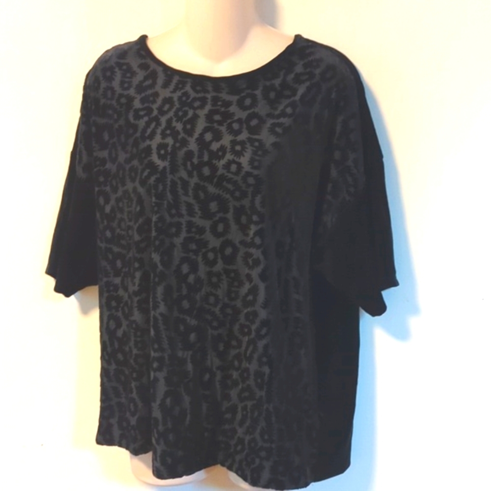 Chico's Easywear Black Emmalee Velvet Burnout Leopard Print Top